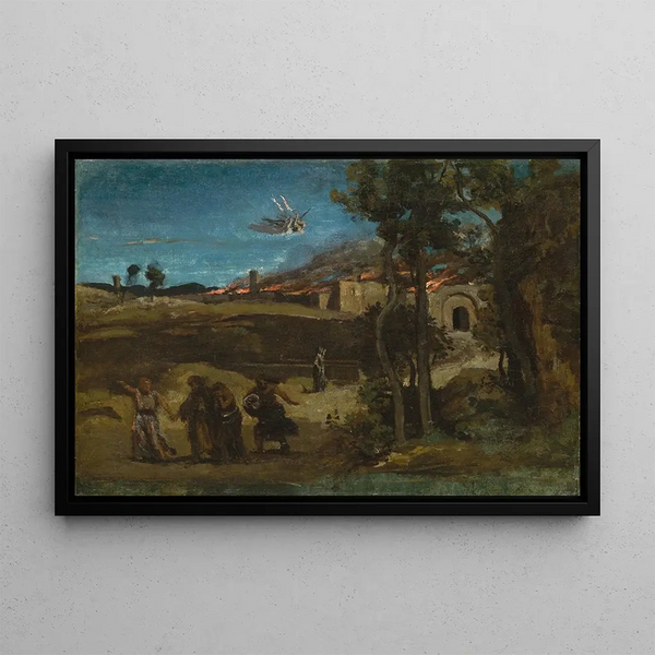 Studie för Förstörelsen av Sodom - Jean-Baptiste-Camille Corot — inramlat konstverk på väggen