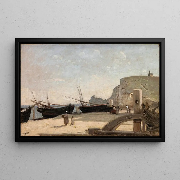 La plage d'Étretat - Jean-Baptiste-Camille Corot — inramlat konstverk på väggen