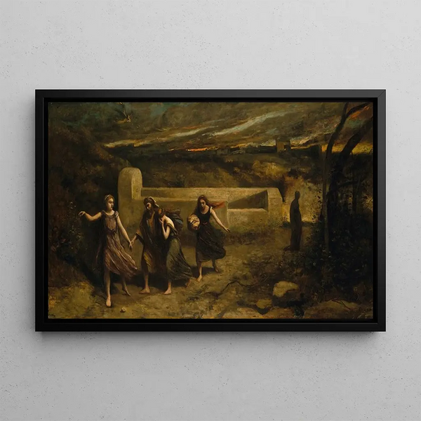 L'incendie de Sodome - Jean-Baptiste-Camille Corot — inramlat konstverk på väggen