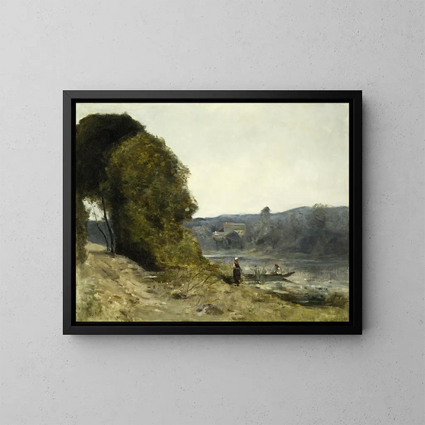 Le départ du batelier - Jean-Baptiste-Camille Corot — inramlat konstverk på väggen
