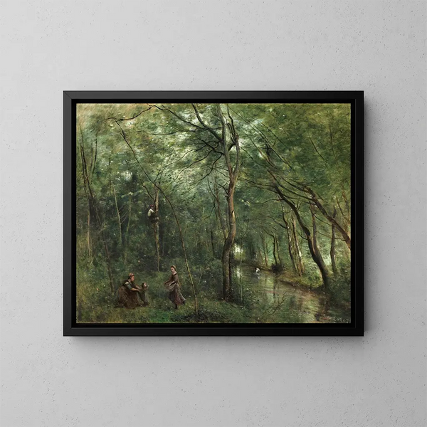 Les Ramasseurs d'anguilles - Jean-Baptiste-Camille Corot — inramlat konstverk på väggen