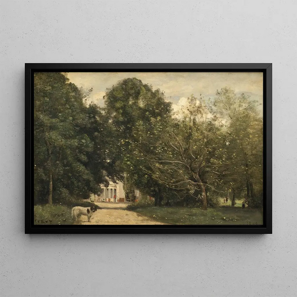 Målning L'entrée de la villa de M. Dubuisson à Brunoy - Jean-Baptiste-Camille Corot — inramlat konstverk på väggen