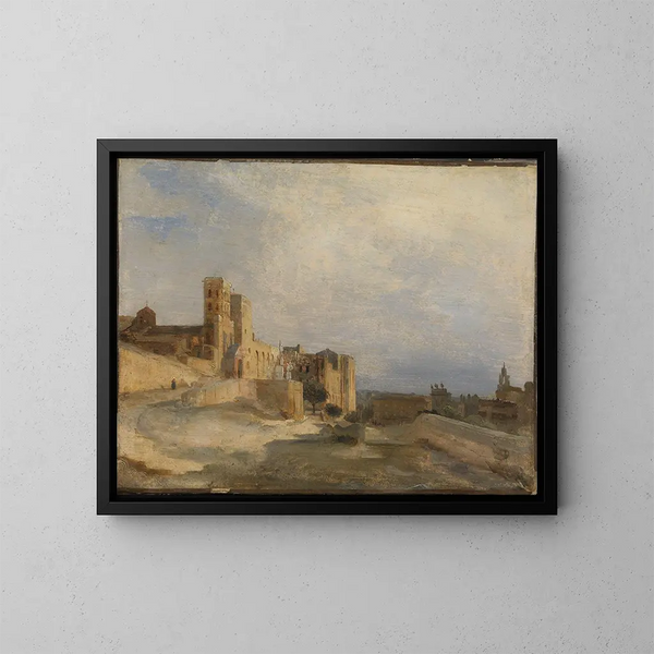 Le palais des Papes à Avignon - Jean-Baptiste-Camille Corot — inramlat konstverk på väggen