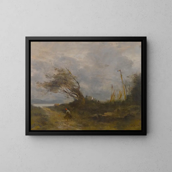 En vindbygel vid havskanten - Jean-Baptiste-Camille Corot — inramlat konstverk på väggen