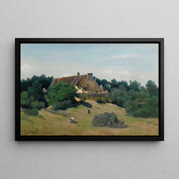 en gård i Saint-Martin-du-Bon-Fossé nära Saint-Lô - Jean-Baptiste-Camille Corot — inramlat konstverk på väggen