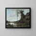 En bonde och hennes ko, dammen med en by i sikte - Jean-Baptiste-Camille Corot — inramlat konstverk på väggen