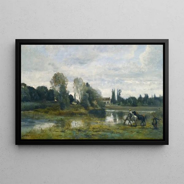 Ville d'Avray L'abreuvoir des chevaux - Jean-Baptiste-Camille Corot — inramlat konstverk på väggen