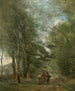 Ville d'Avray, bönder som samtalar längs vägen som går vid dammen - Jean-Baptiste-Camille Corot — vy av konstverket