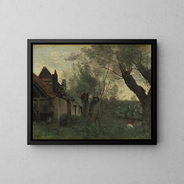Saules och gård vid Sainte-Catherine-les-Arras - Jean-Baptiste-Camille Corot — inramlat konstverk på väggen