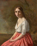 ung kvinna i rosa kjol - Jean-Baptiste-Camille Corot — vy av konstverket