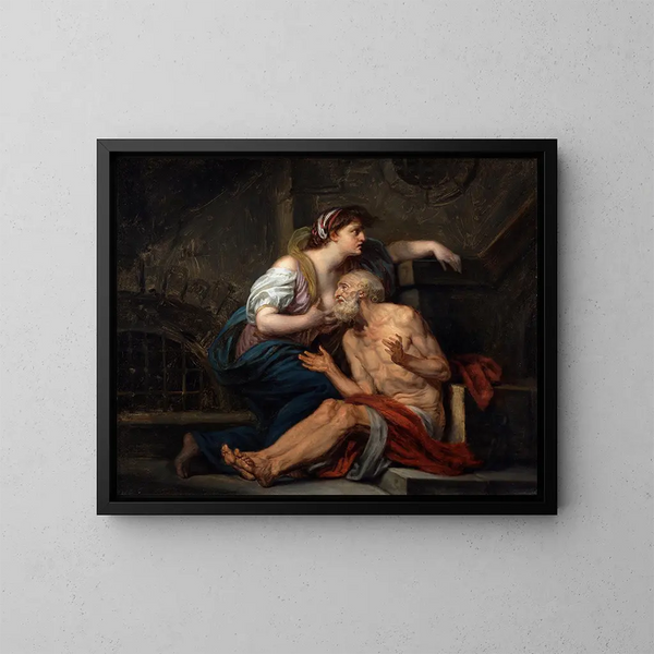 La Charité romaine - Jean-Baptiste Greuze — inramlat konstverk på väggen