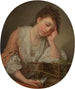 En ung flicka som gråter över sin döda fågel A Girl Weeping Over Her Dead Bird - Jean-Baptiste Greuze — vy av konstverket