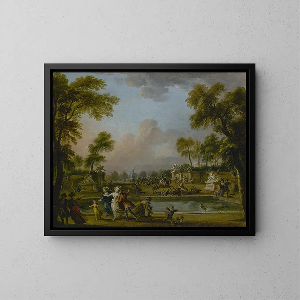 La charge du prince de Lambesc dans le jardin des Tuileries, le 12 juillet 1789 - Jean-Baptiste Lallemand — inramlat konstverk på väggen