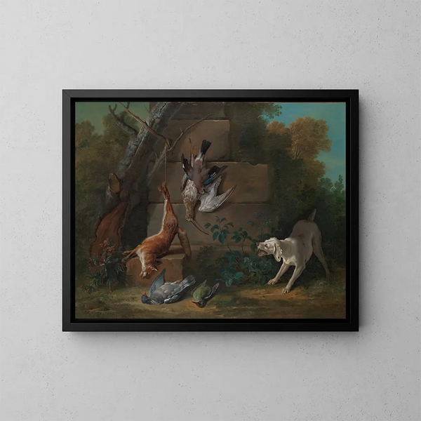 hund som vaktar ett dött vilt - Jean-Baptiste Oudry — inramlat konstverk på väggen