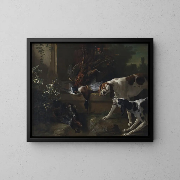 hundar med vilt och vilda fåglar - Jean-Baptiste Oudry — inramlat konstverk på väggen