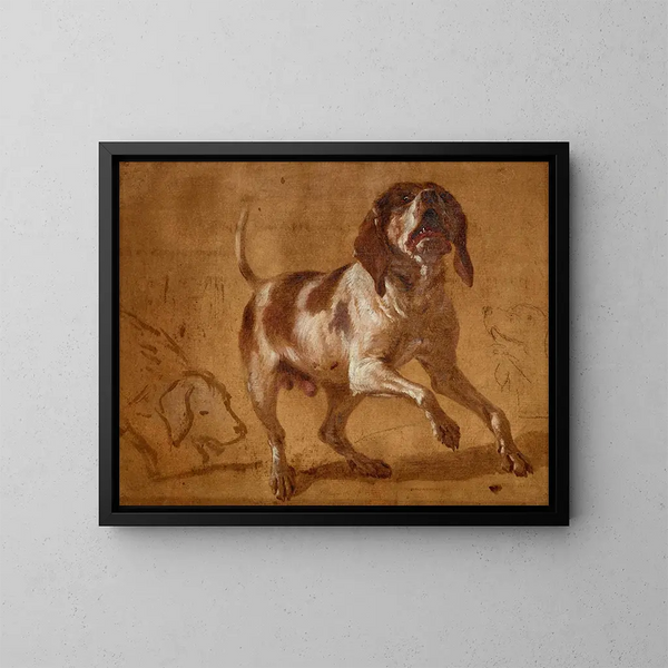 Studie av en hurlande hund - Jean-Baptiste Oudry — inramlat konstverk på väggen