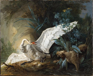 JeanBaptiste Oudry - Water Spaniel Surprising a Swan on its Nest.webp