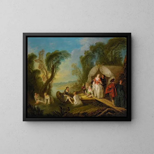 Fête galante: La barque de plaisir - Jean-Baptiste Pater — inramlat konstverk på väggen