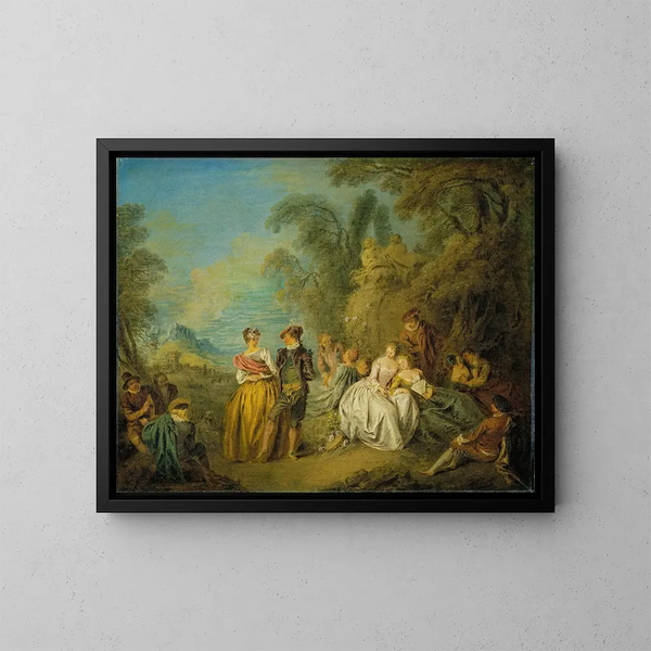 Fête galante med ett dansande par i Jean-Baptiste Pater — inramlat konstverk på väggen