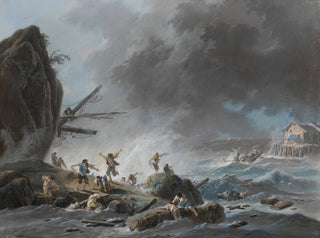 En skeppsbrott på en klippig kust under en storm - Jean-Baptiste Pillement — vy av konstverket