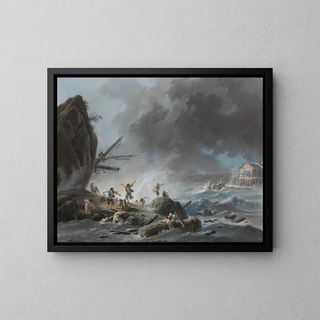 En skeppsbrott på en klippig kust under en storm - Jean-Baptiste Pillement — inramlat konstverk på väggen