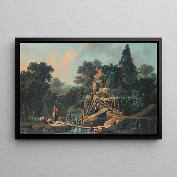 La Vieille Ferme, paysage pastoral - Jean-Baptiste Pillement — inramlat konstverk på väggen