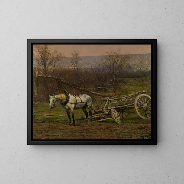 Charrette attelée d'un cheval blanc - Jean-Baptiste Édouard Detaille — inramlat konstverk på väggen