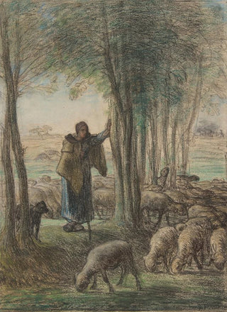 JeanFranois Millet - A Shepherdess and Her Flock in the Shade of Trees.webp