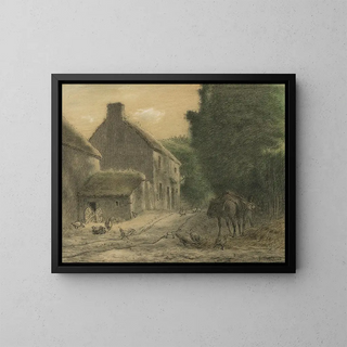 Ferme à Gruchy - Jean-François Millet — inramlat konstverk på väggen