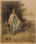 ung herdeinna sittande på en staket - Jean-François Millet — vy av konstverket