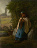 Bergère sittande på en klippa - Jean-François Millet — vy av konstverket