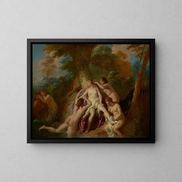 Diane och hennes nymfer i badet - Jean-François de Troy — inramlat konstverk på väggen