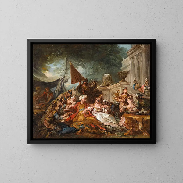 Orientaliskt scen eller Esters festmåltid - Jean-François de Troy — inramlat konstverk på väggen
