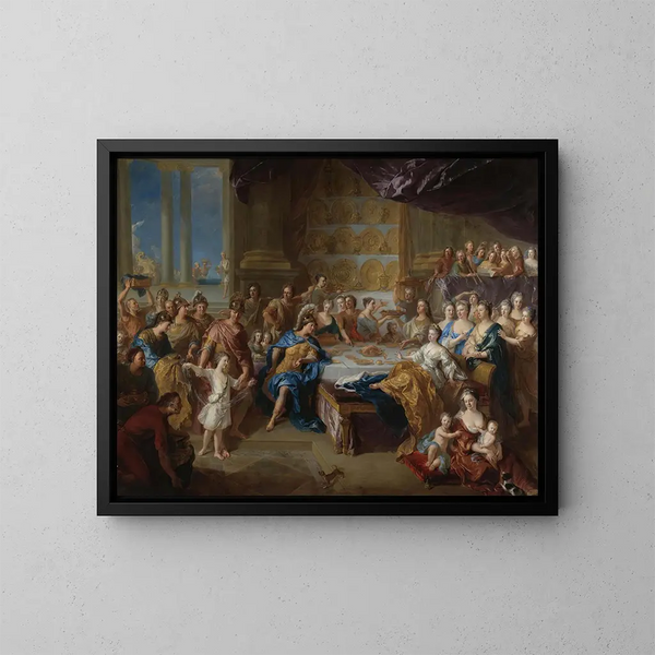 Le festin de Didon et Énée, un portrait allégorique de la famille du duc et de la duchesse du Maine - Jean-François de Troy — inramlat konstverk på väggen
