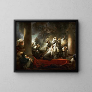 Coresus som offrar sig för att rädda Callirhoe - Jean-Honoré Fragonard — inramlat konstverk på väggen