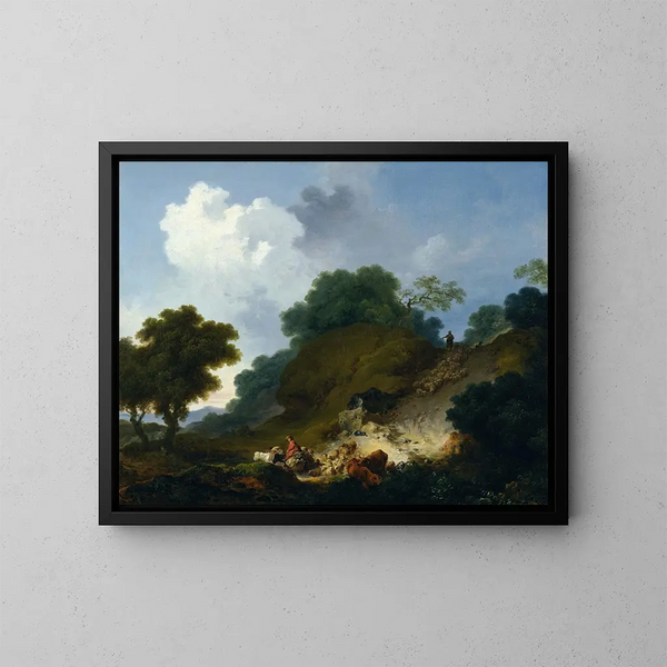 Landskap med herdar och ett fårflock - Jean-Honoré Fragonard — inramlat konstverk på väggen