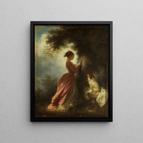 Le Chiffre d'amour The Souvenir - Jean-Honoré Fragonard — inramlat konstverk på väggen