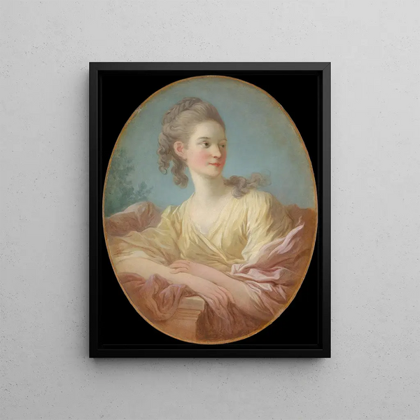Porträtt av en ung kvinna - Jean-Honoré Fragonard — inramlat konstverk på väggen