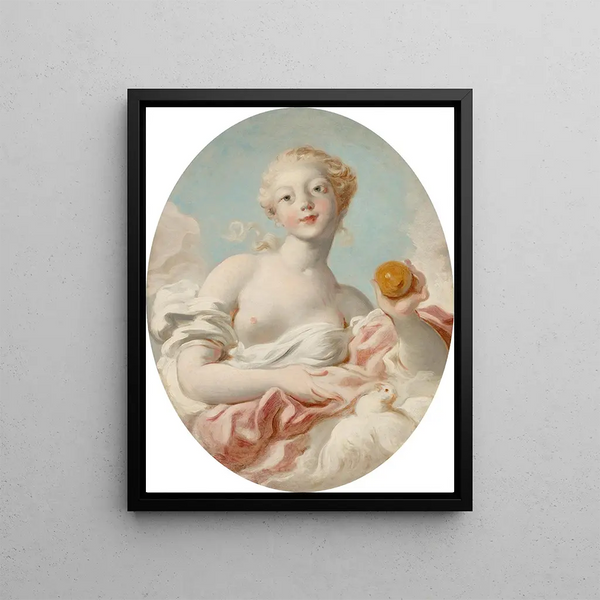 porträtt av Mademoiselle Marie-Catherine Colombe som Venus - Jean-Honoré Fragonard — inramlat konstverk på väggen