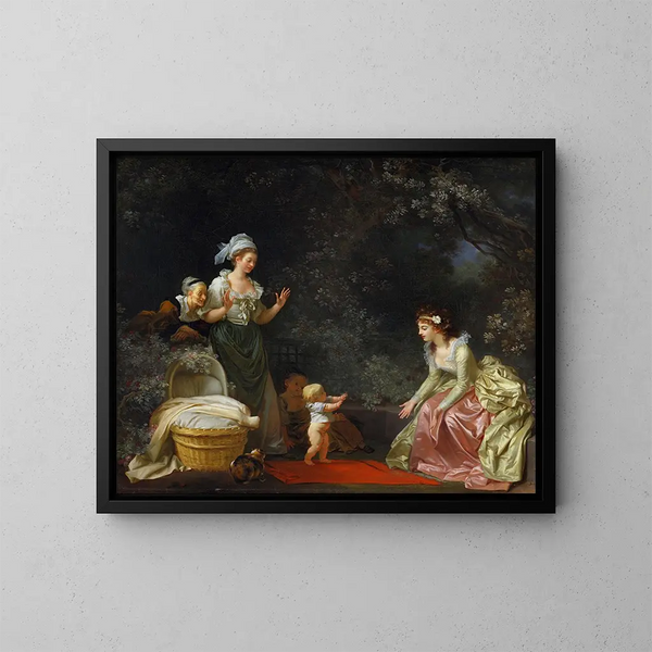 Les Premiers Pas - Jean-Honoré Fragonard — inramlat konstverk på väggen