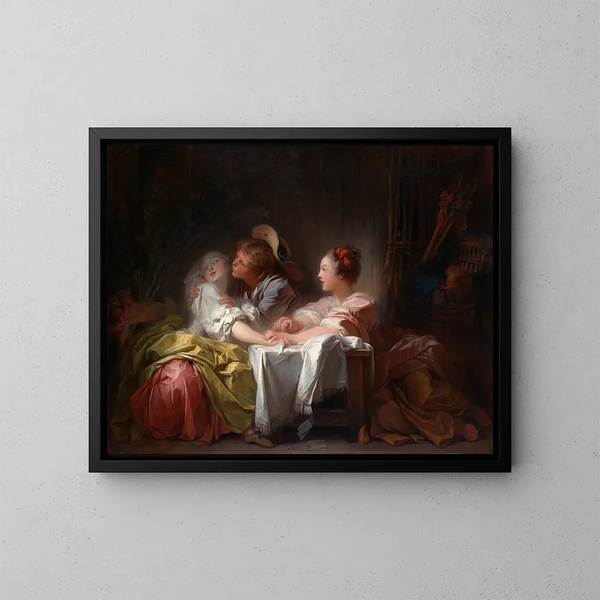 Le Baiser volé - Jean-Honoré Fragonard — inramlat konstverk på väggen