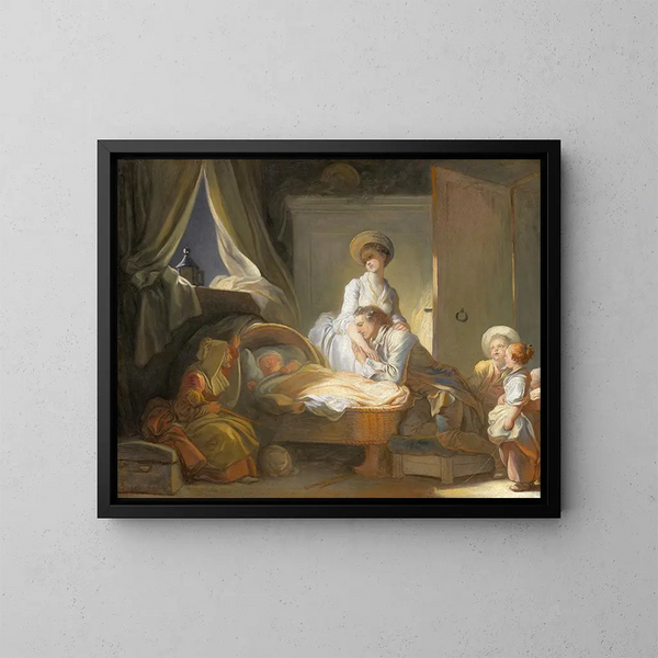 La Visite à la Crèche - Jean-Honoré Fragonard — inramlat konstverk på väggen