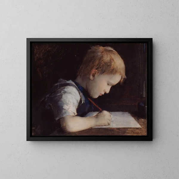 Le petit écrivain - Jean-Jacques Henner — inramlat konstverk på väggen