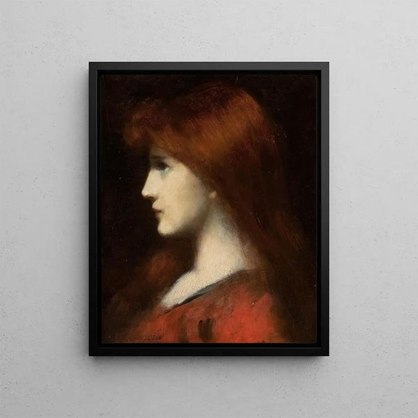 rödhaired kvinna i profil - Jean-Jacques Henner — inramlat konstverk på väggen
