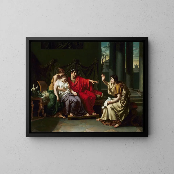 Virgile läser Aeneiden för Augustus, Octavia och Livia - Jean Baptiste Joseph Wicar — inramlat konstverk på väggen