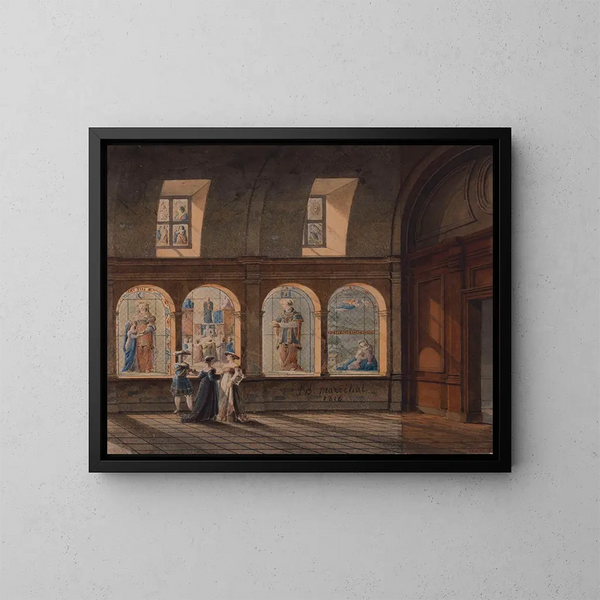 inomhusvy av klostret i Saint-Étienne-du-Mont-kyrkan - Jean Baptiste Marchal — inramlat konstverk på väggen