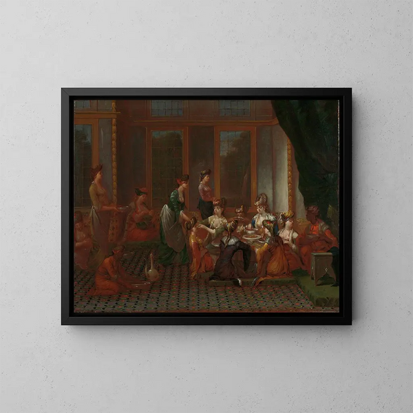 turkiska kvinnors festmåltid - Jean-Baptiste Vanmour — inramlat konstverk på väggen