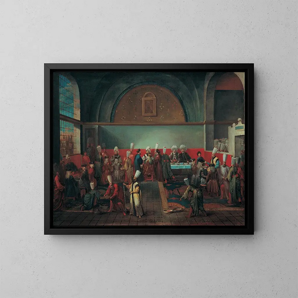 Dîner au palais en l'honneur d'un ambassadeur - Jean-Baptiste Vanmour — inramlat konstverk på väggen