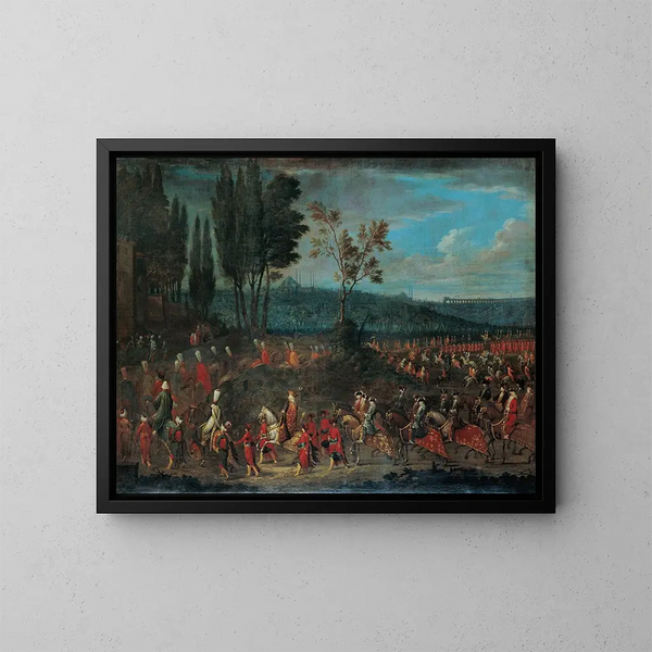 La Procession des Ambassadeurs - Jean-Baptiste Vanmour — inramlat konstverk på väggen