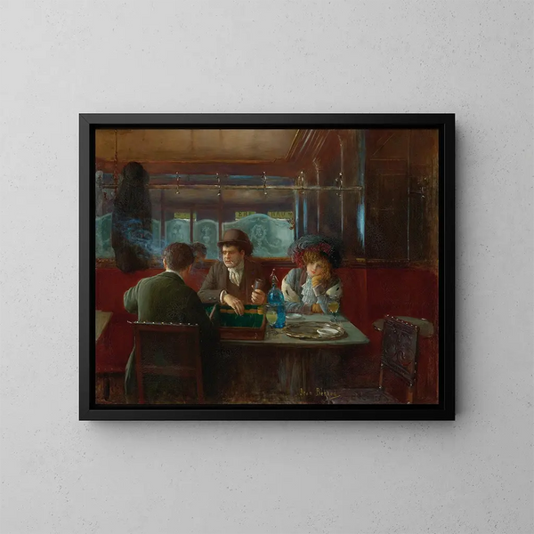Le backgammon au café - Jean Béraud — inramlat konstverk på väggen